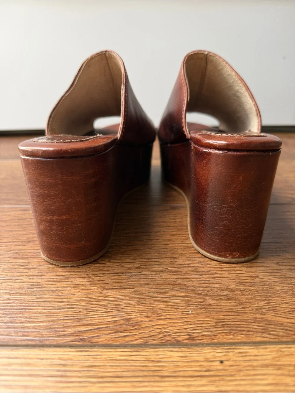 FREEBIRD Womens Brown Leather Platform Slide Wedges SIZE 5